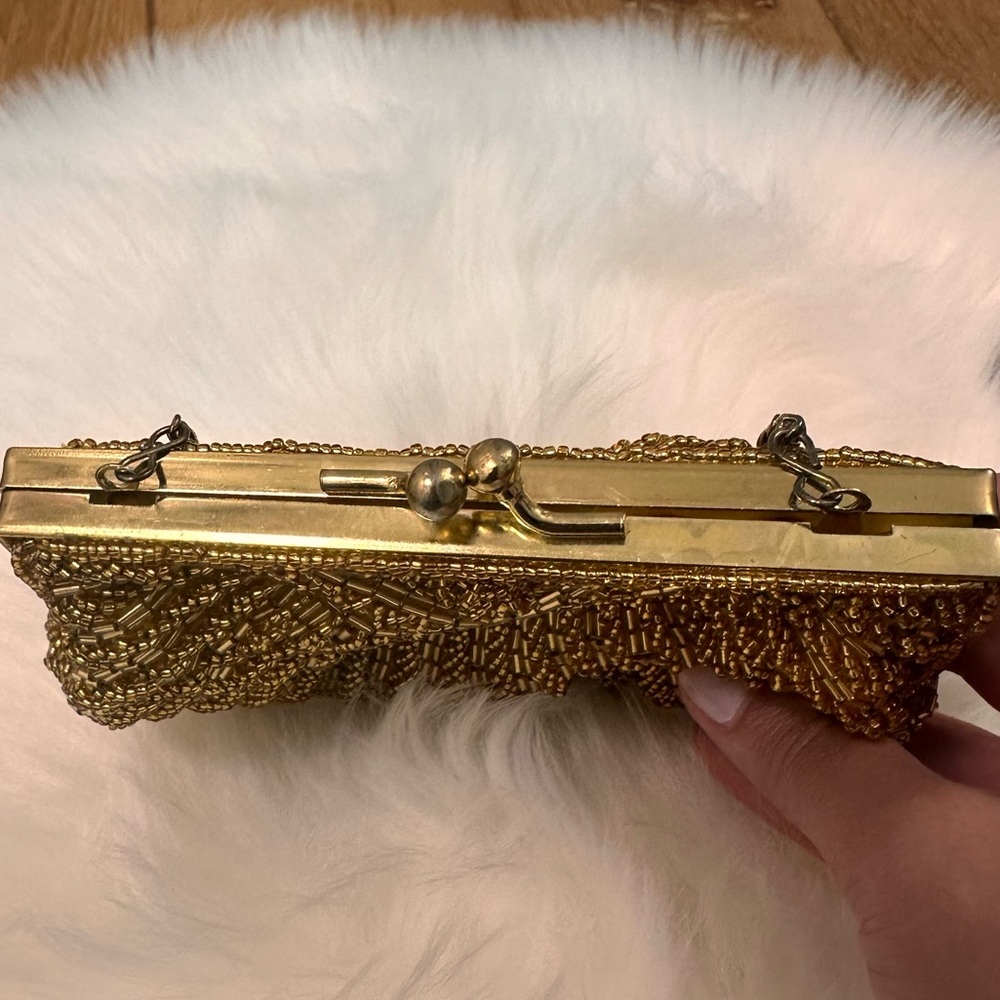 Gold Beaded Shell Clutch - Picture 5 of 7